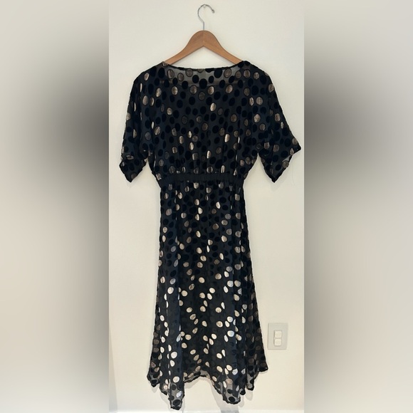 Handmade Velvet Velour Silver Black Polka Dot Maxi Midi Mesh Lined Dress - Picture 12 of 13